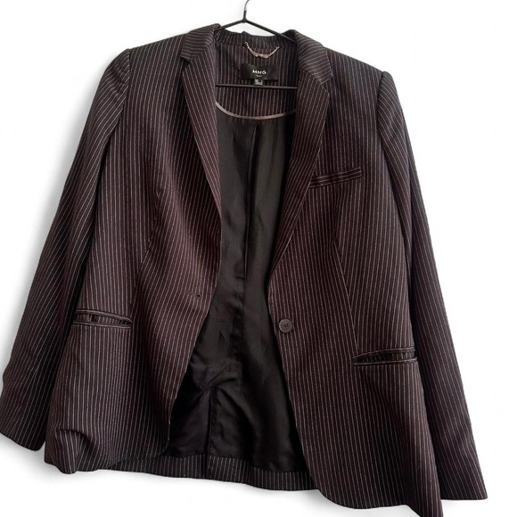 MANGO MNG Women’s Pinstripe Black Blazer Suit Jacket Medium - Picture 5 of 8